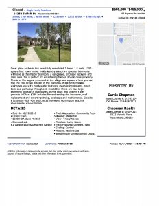 14282 Suffolk St Westminster 92683, sold 8/2016