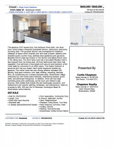 Listing for 14441 Baker St Westminster 92683, sold 05/2018